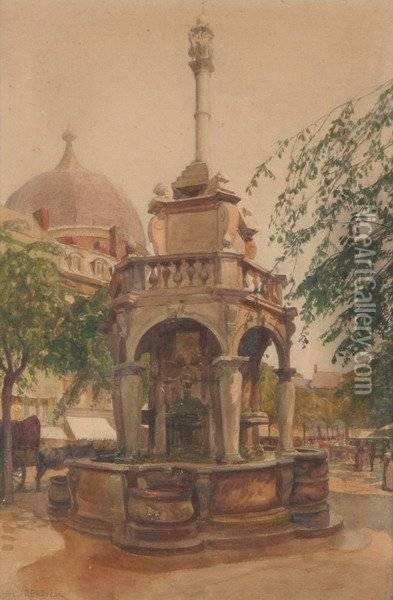 Fountain In Plaza Oil Painting - Adolphe Forestier