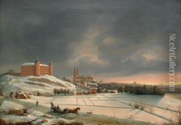 Vy Over Slottet Och Domkyrkan - Uppsala Oil Painting - Carl Abraham Rothsten