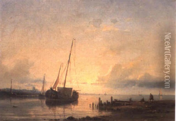 Sailing Vessels In An Estuary Oil Painting - Abraham Hulk the Elder
