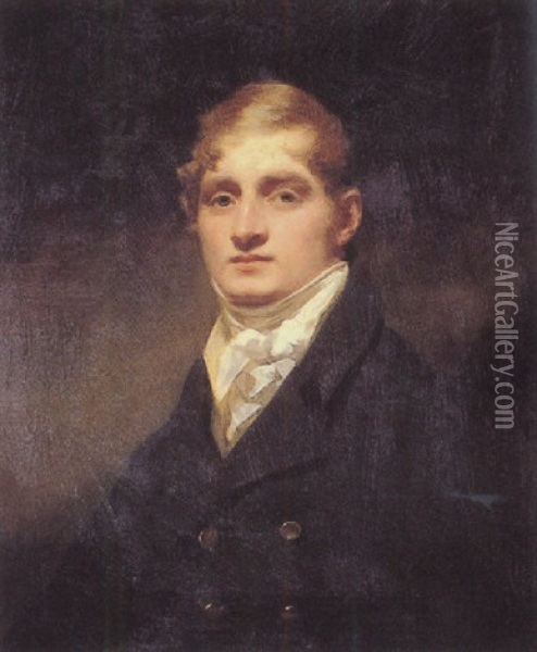 Portrait Of A Gentleman (benjamin Horne?) Wearing A White Stock And Dark Blue Coat Oil Painting - Sir Henry Raeburn
