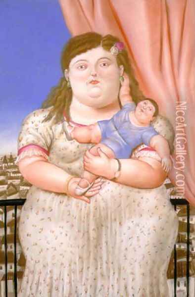Mother And Son Madre E Hijo Oil Painting - Fernando Botero