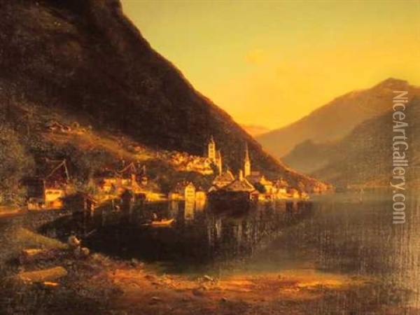 Blick Auf Hallstadt Oil Painting - Ferdinand Feldhuetter