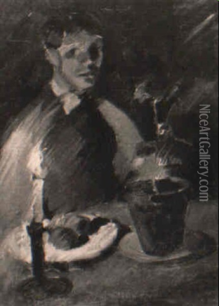 Junger Mann Hinter Stilleben Oil Painting - Theodor Hummel