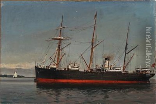 Seascape With The Danish Steamer Island Oil Painting - Holger Luebbers