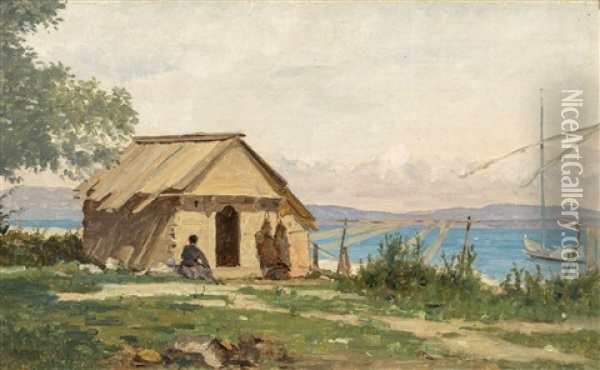 La Cabane Du Pecheur A Dorigny Oil Painting - Francois-Louis-David Bocion