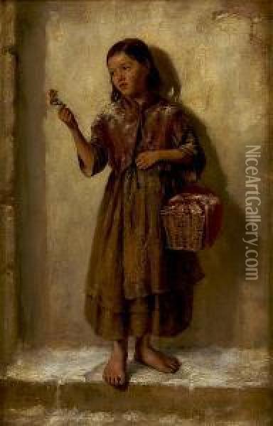 The Little Flower Seller Oil Painting - Robert Sanderson