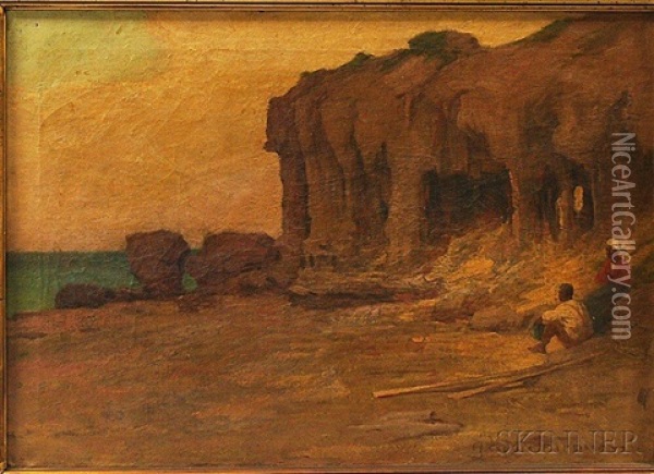 Couple Seated By A Seaside Cliffs Or Grotto Oil Painting - Herbert Cyrus Farnum
