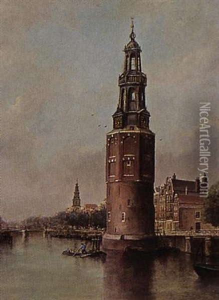 View On The Montelbaans Toren, Amsterdam Oil Painting - Jan Van Der Linde