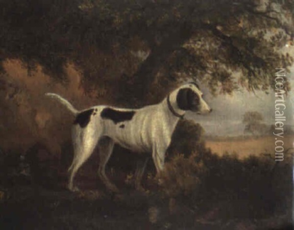 A Pointer In A Landscape Oil Painting - Philipp Reinagle