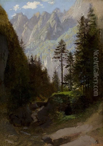 Mountain Vista Oil Painting - Albert Bierstadt