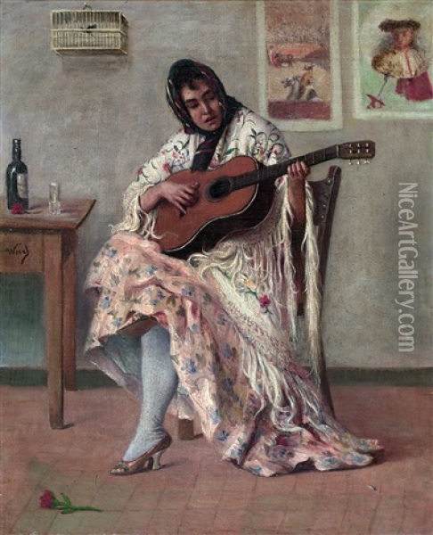 Gitana Con Guitarra Oil Painting - Manuel Wssel De Guimbarda