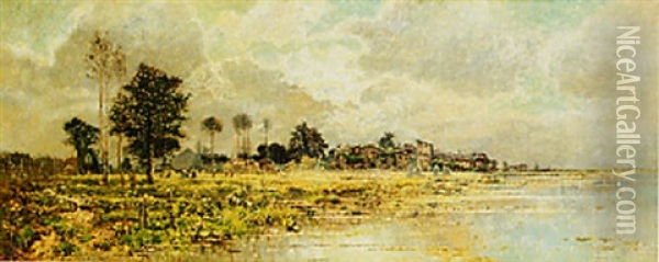 Figures Haymaking In A Watermeadow Oil Painting - Karl Heffner