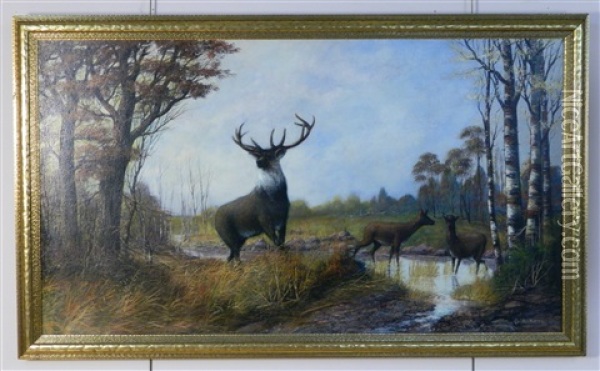 Elk In Landscape Oil Painting - Christian Vilhelm Nielsen