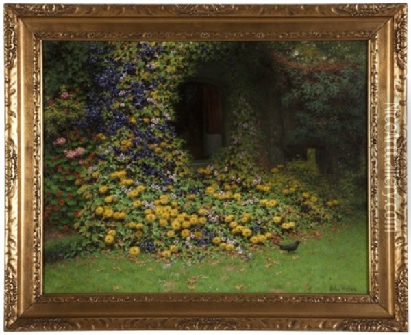 Flower Garden Near A House Oil Painting - Arthur Wasse