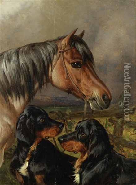 A Horse And Two Gordon Setters Oil Painting - Colin Graeme