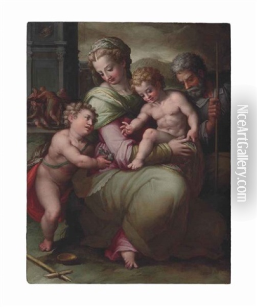 The Holy Family With The Young Saint John The Baptist Oil Painting - Giovanni Battista di Matteo Naldini