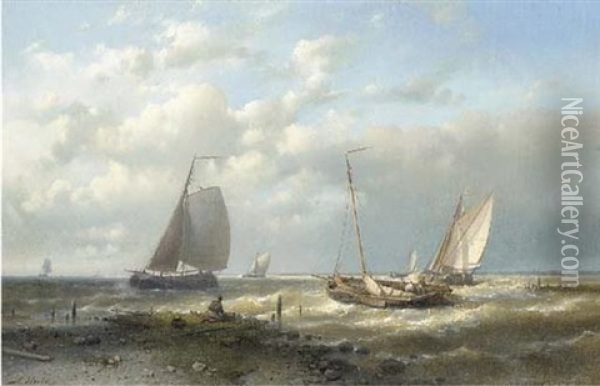 Dutch Barges In Choppy Seas Oil Painting - Abraham Hulk the Elder