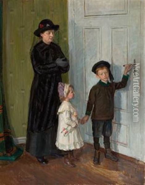 Mor Med Barn Oil Painting - August Eiebakke