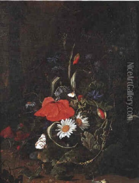 Bouquet De Fleurs A L'escargot Et Au Papillon Oil Painting - Anna Elisabeth Ruysch