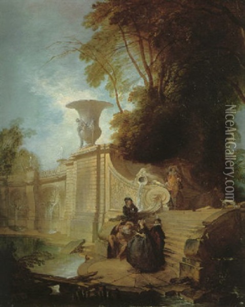 Le Rendez-vous A La Fontaine Oil Painting - Jacques de Lajoue