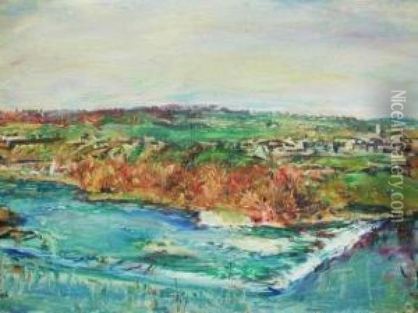 Village Au Bord D'un Cours D'eau Oil Painting - Rene Morere