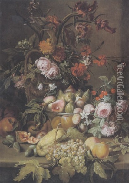 Natura Morta Con Frutta E Fiori Oil Painting - Abraham Brueghel
