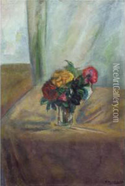 Flowers In A Vase Oil Painting - David Petrovich Sterenberg