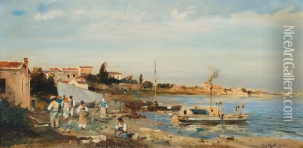 On The Shore Near Naples Oil Painting - Robert Alott