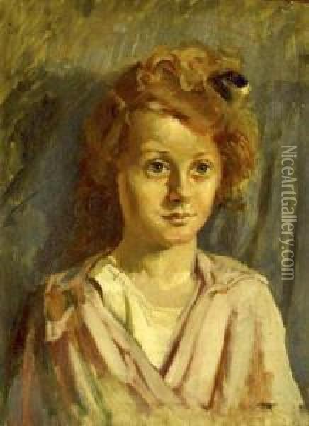 'angela Going To Bed', Head And Shoulders Portrait Oil Painting - Sunderland Rollinson
