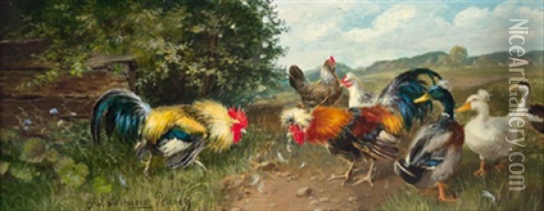 Huhner Und Enten Oil Painting - Julius Scheuerer