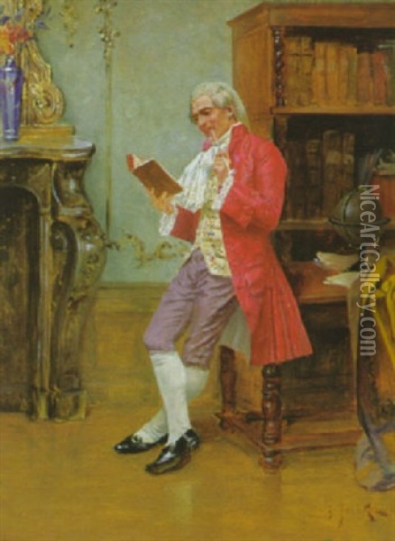 Rokoko-herr Bei Der Lekture In Der Bibliothek Oil Painting - Albert Joseph Franke
