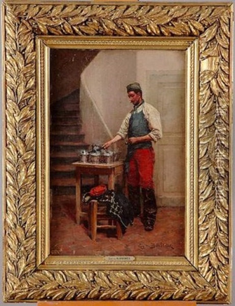 Militaire Servant Le Repas Oil Painting - Eugene De Barberiis