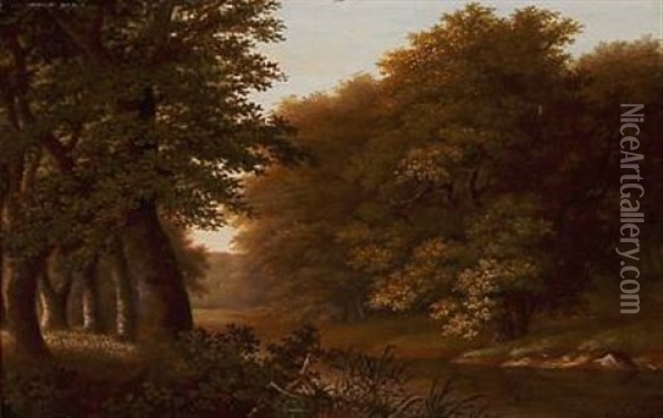 Skovparti (forest Scene) Oil Painting - Elias Meyer