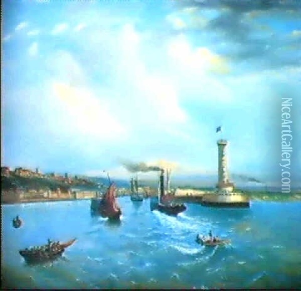 Hafenansicht Von Boulogne-sur-mer Bei Calais Mit Einer      Britischen Fahre Oil Painting - Julius Karl Rose
