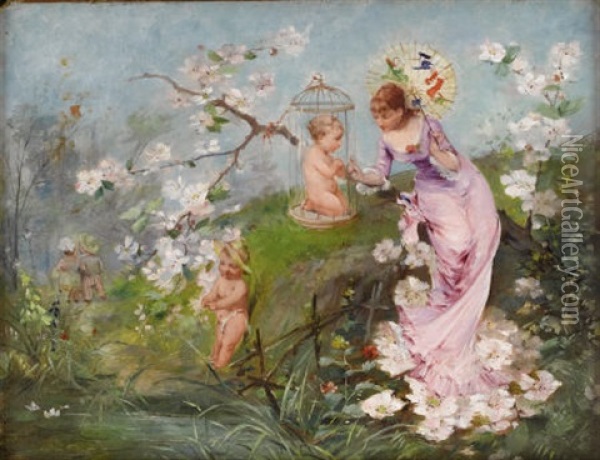 Untitled, Allegory Of Spring Oil Painting - Emile Auguste Pinchart