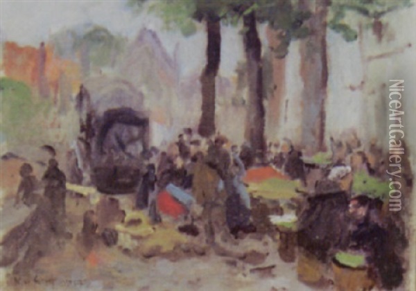 Marktszene Belgien Oil Painting - Konrad Von Kardorff