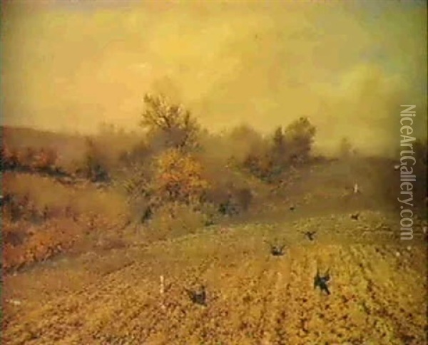 Rooks In A Field Oil Painting - Rosa Brett