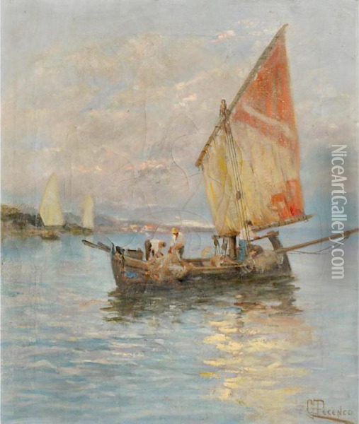 Barca Di Pescatori Oil Painting - Giuseppe Pecenco