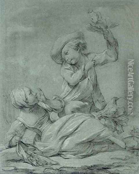 Two children playing Oil Painting - Etienne-Maurice Falconet