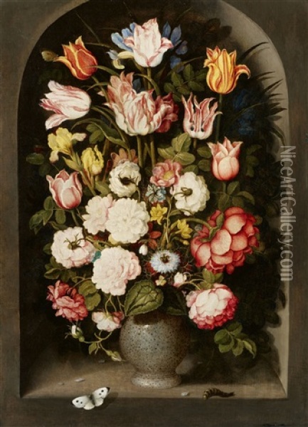 Vase Of Flowers In A Stone Niche Oil Painting - Osias Beert the Elder