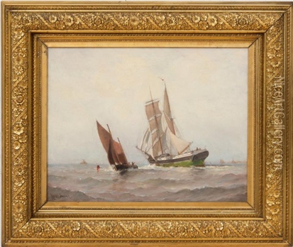 Sailing Ships In Rough Seas Oil Painting - Marshall Johnson