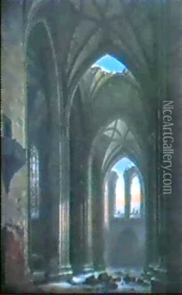 Inneres Einer Kirchenruine Oil Painting - Johann Karl Schultz