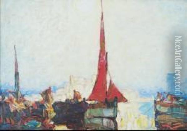 Voiles Au Sec Dans La Lumiere, Cannes, Avril 1936 Oil Painting - Louis Pastour