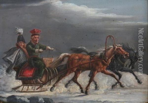 Winter Sleigh Ride Oil Painting - Alexander Ossipovitch Orlovsky