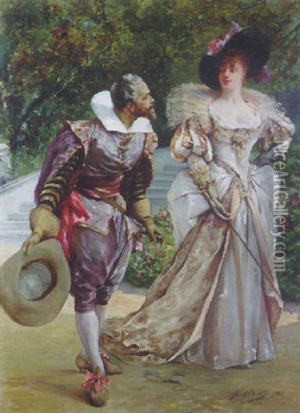 Scene Galante Dans Un Parc Oil Painting - Georges Jules Victor Clairin