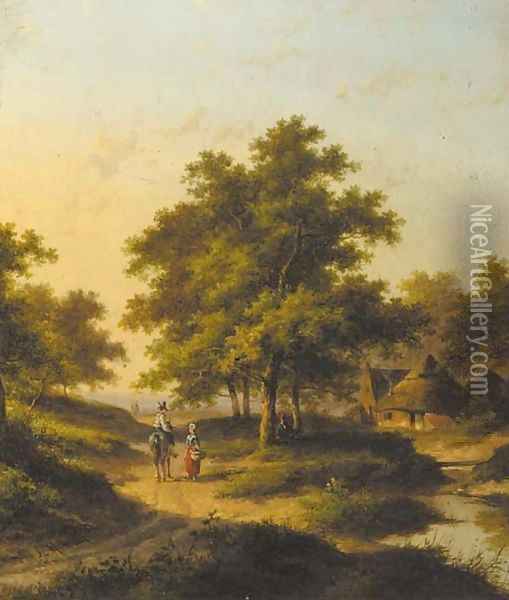 Travellers conversing in a wooded landscape Oil Painting - Jan Evert Morel