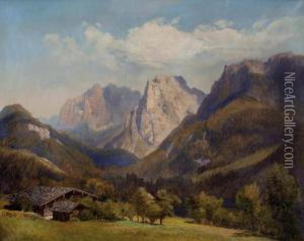 Blick Von Der Alm In Ein Bewaldetes Gebirgstal Oil Painting - Konrad Petrides