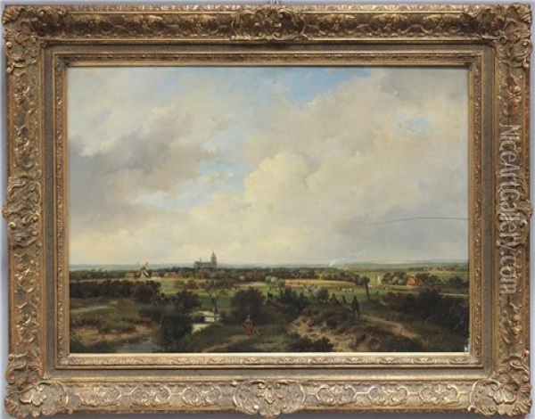 Sommerlandschaft Bei Leiden Oil Painting - Andreas Schelfhout