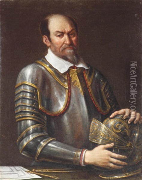 Bildnis Eines Bartigen Mannes In Einer Goldtauschierten Prunkrustung Oil Painting -  Guercino