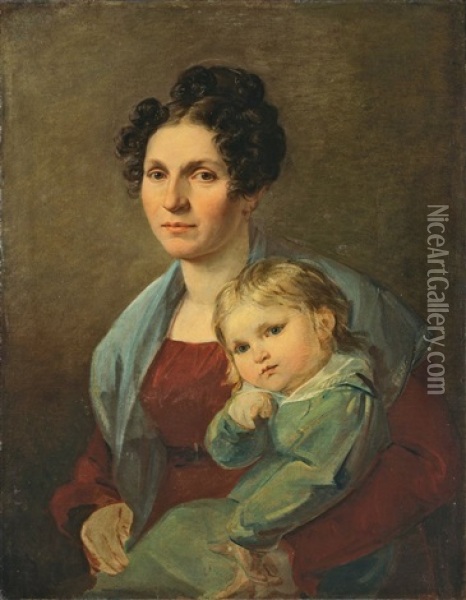 Karoline Carus Mit Ihrem Enkel Wolfgang Rietschel Oil Painting - Julius (Rudolf Jul. Benno) Huebner